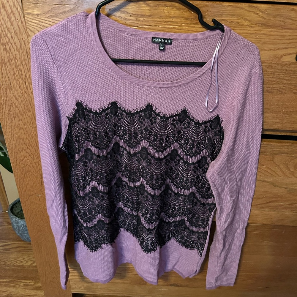 Hannah Women's Lavender Blouse with Black Lace Accents
